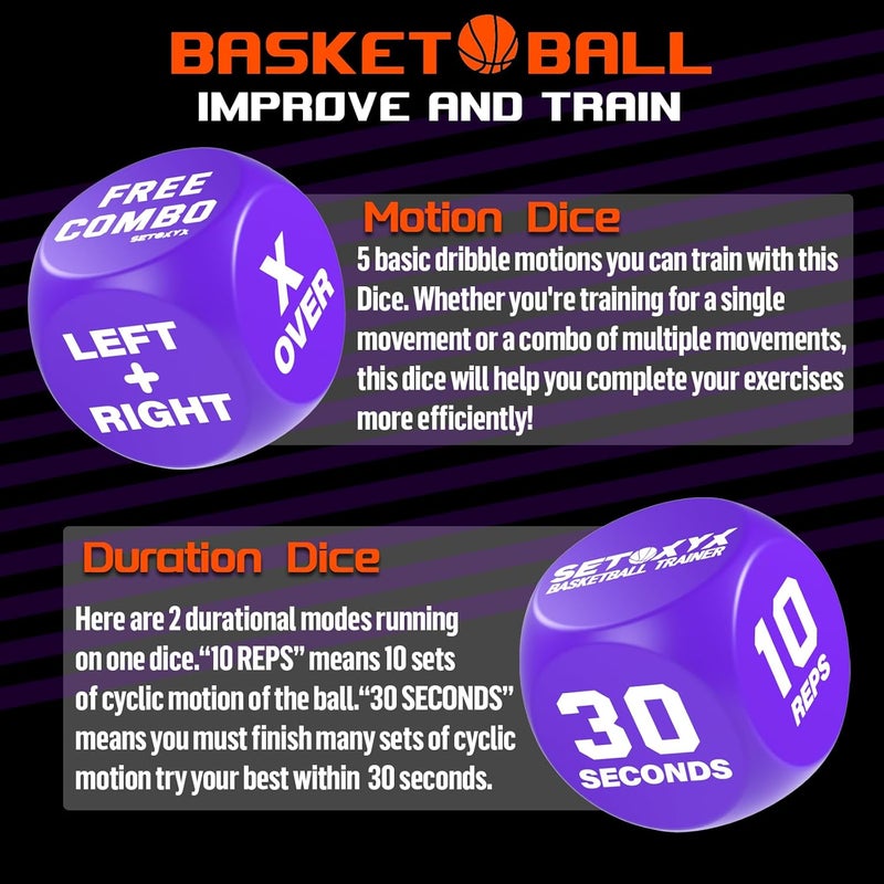 SETOXYX Basketball Dribble Skills Dice Set - Training Equipment - Basketball Gift for Boys.Dribble Skills Training for Beginner and Party Favors - Image 2